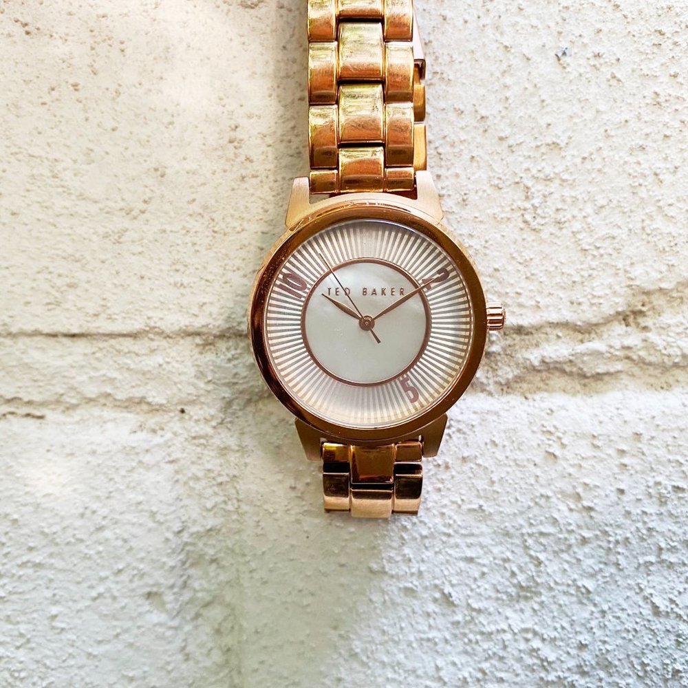 Round Polished Rose Gold Tone Ted Baker Watch